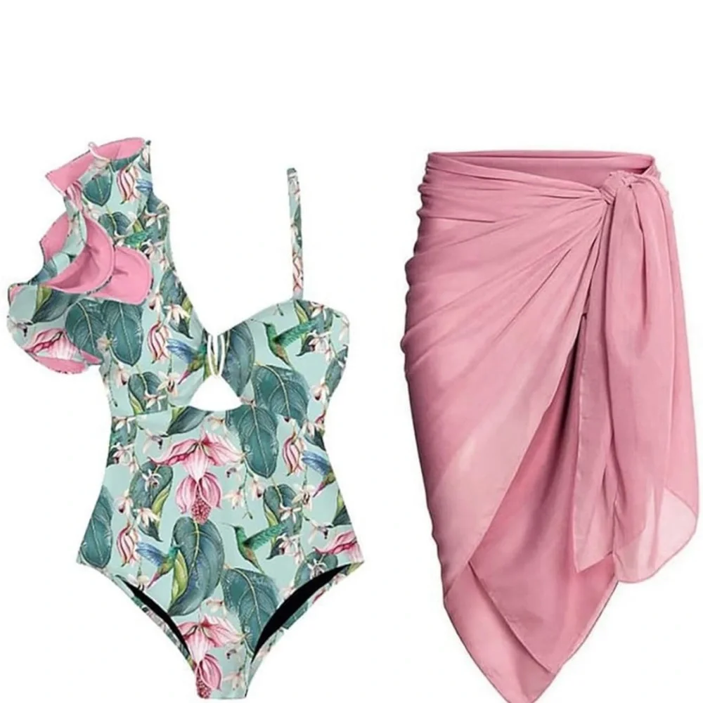 Women's Bathing Suit with Wrap Skirt Swimsuit Swimwear Beach Outfit. Size L - Picture 1 of 1